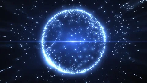 Abstract round sphere made of shiny blue dots of magical glow on a dark Stock Footage 294688459