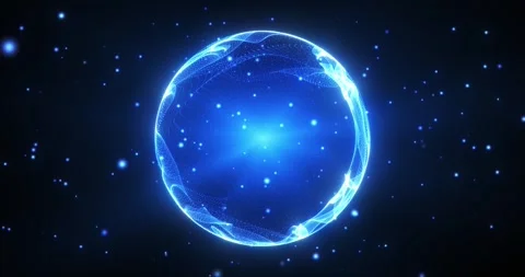 Abstract round sphere of shiny blue particles of magic glow on dark backgroun Stock Footage 314464947