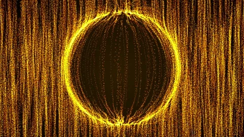 Abstract round sphere of shiny golden particles on a dark background Stock Footage 319291154