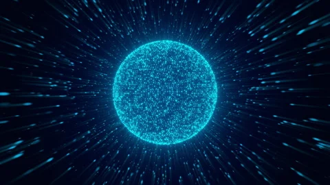 Abstract round sphere of shiny magic glow particles on a blue background Stock Footage 338156166