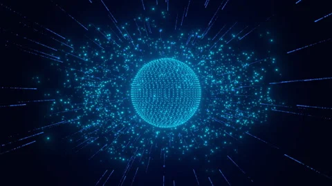 Abstract round sphere of shiny magic glow particles on a dark background Stock Footage 338156182