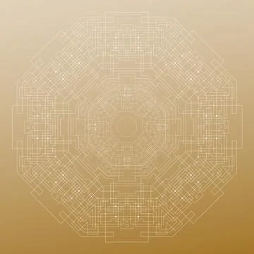 Abstract round technology pattern isolated on golden background, mandala Illustrazione stock