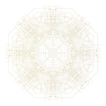 Abstract round technology pattern isolated on white background, golden mandala Stock Illustration