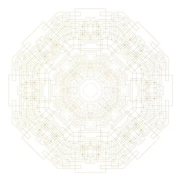 Abstract round technology pattern isolated on white background, golden mandala Stock Illustration