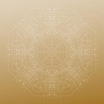 Abstract round technology pattern isolated on golden background, mandala 스톡 일러스트