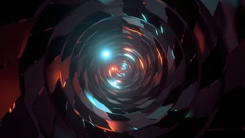 Abstract round tunnel with brick pattern texture and glowing spheres 3d Stock Footage 122385323