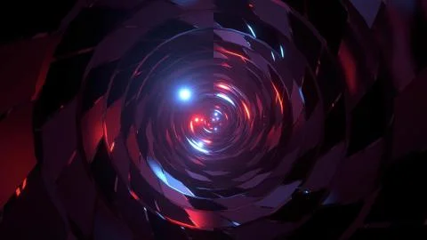 Abstract round tunnel with brick pattern texture and glowing spheres 3d Stock Illustration