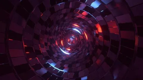 Abstract round tunnel with brick pattern texture and glowing spheres 3d Stock Illustration