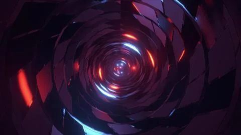 Abstract round tunnel with brick pattern texture and glowing spheres 3d 스톡 일러스트