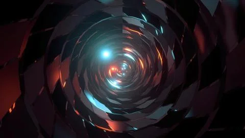 Abstract round tunnel with brick pattern texture and glowing spheres 3d Stock Illustration