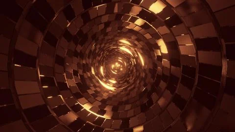 Abstract round tunnel with brick pattern texture and glowing spheres 3d Stock Illustration