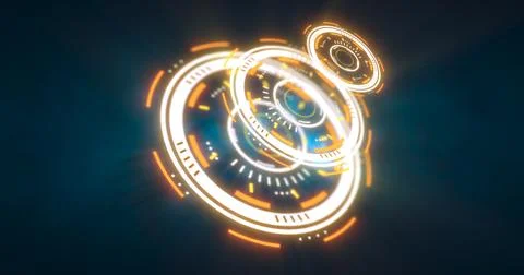 Abstract round yellow circle line HUD elements circles energy futuristic sc.. Illustrazione stock
