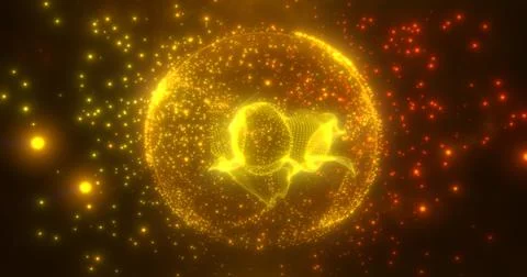 Abstract round yellow orange sphere light bright glowing from energy rays a.. イラスト素材