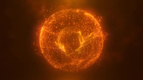 Abstract round yellow orange sphere light bright glowing from energy rays a.. Illustrazione stock