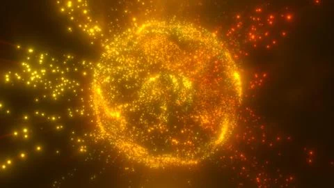 Abstract round yellow orange sphere light bright glowing from energy rays a.. Stock Illustration