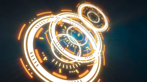 Abstract round yellow ring of lines HUD elements circles energy futuristic .. Stock Footage 234853103