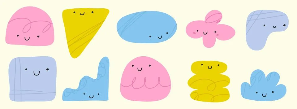 Abstract rounded shape with face as a cute doodle characters set. Funny icons イラスト素材
