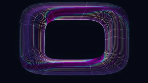 Abstract rounded square frame in iridescent neon grid style Stock Footage 340386557