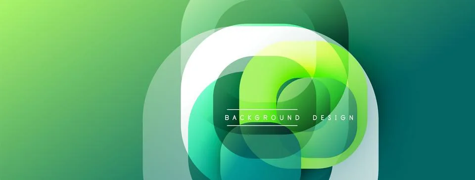 Abstract rounded squares overlap creating vibrant green, teal gradient. Modern Stock Illustration