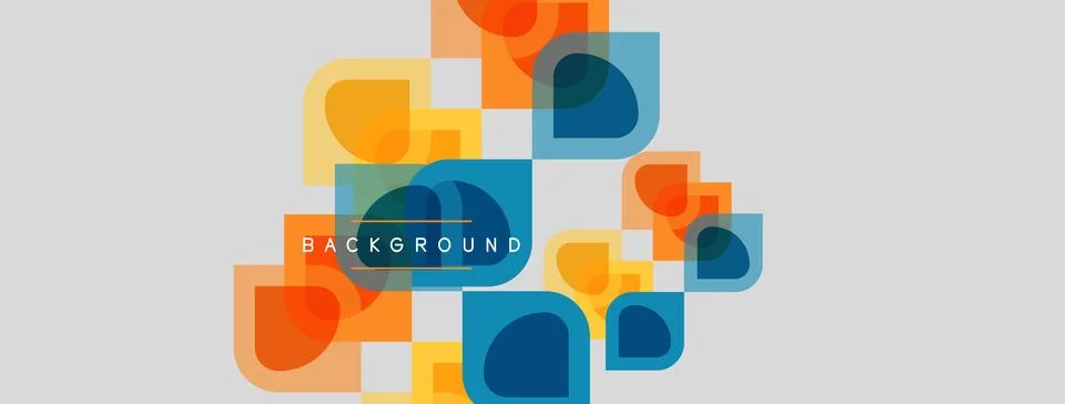 Abstract rounded squares overlap, creating colorful background. Orange, blue, Illustrazione stock