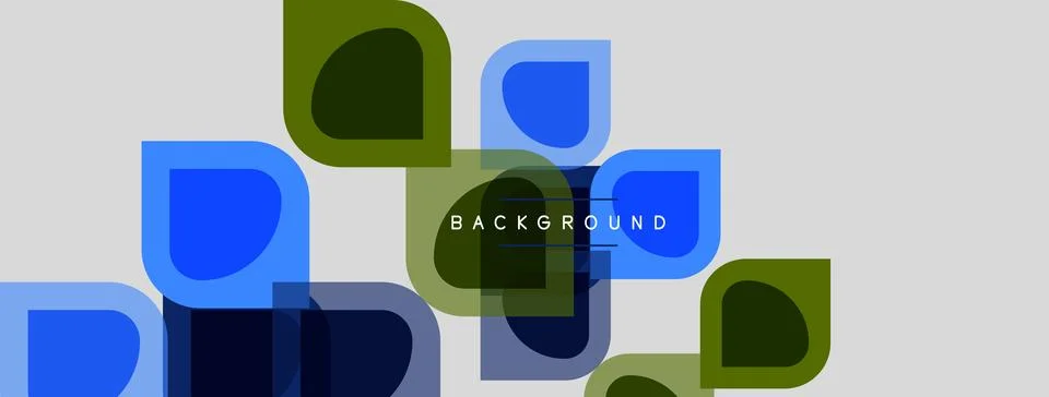Abstract rounded squares overlap, creating layered blue, green shapes. Light Stock Illustration