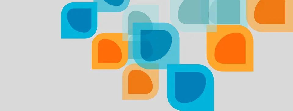 Abstract rounded squares overlap, creating vibrant color blends. Blue, orange Stock Illustration