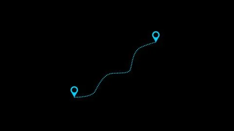 Abstract route map icon with blue navigation pins on black background repre.. Stock Illustration