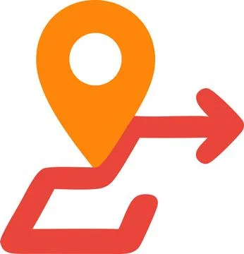 Abstract Route Map Icon: Orange Pin and Red Directional Arrow Stock-Illustration