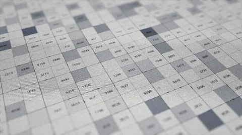 Abstract rows of white and blue squares with changing numbers, seamless loop Illustrazione stock