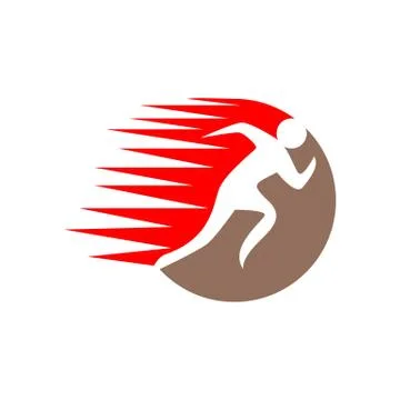 Abstract running man logo design vector with circle and dash elements illustr Stockillustratie