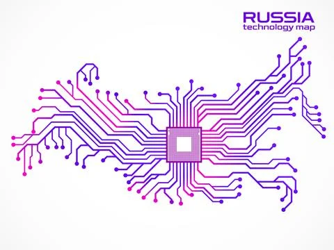 Abstract Russia map with cpu. Circuit board. Technology background. Vector il Stock Illustration