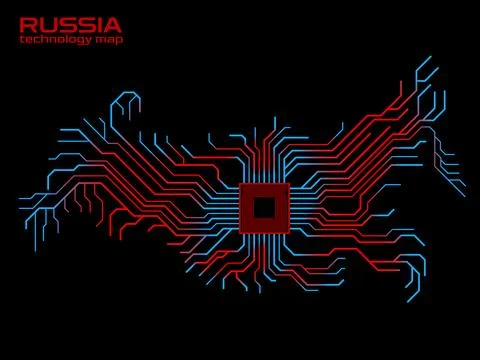 Abstract Russia map with cpu. Circuit board. Technology background. Vector il Stock Illustration