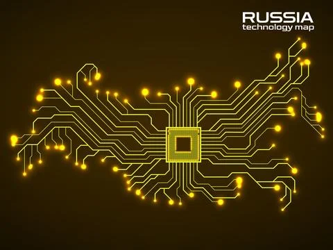 Abstract Russia map with cpu. Circuit board. Technology background. Vector il 스톡 일러스트