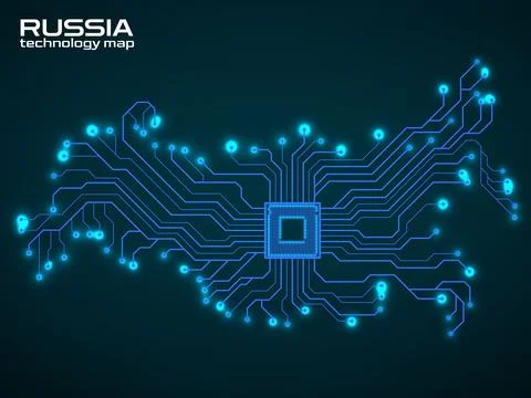 Abstract Russia map with cpu. Circuit board. Technology background. Vector il 스톡 일러스트