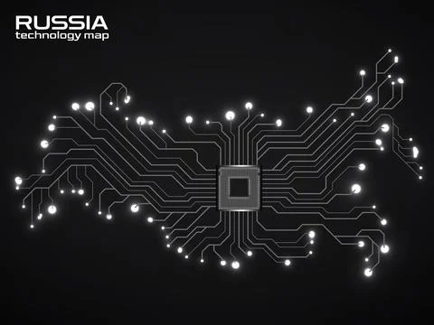 Abstract Russia map with cpu. Circuit board. Technology background. Vector .. イラスト素材