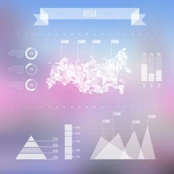Abstract Russia Map with Infographic Elements on Blurred Background Stock Illustration