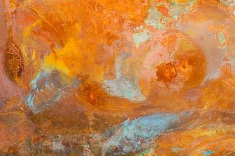 Abstract Rust and Verdigris Texture on Weathered Metal Surface Stock Photos