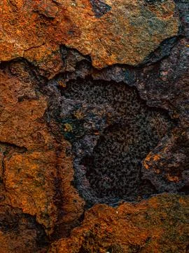 Abstract Rust Texture with Dark Cracked Crater Pattern Metal Surface Stock Photos