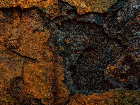 Abstract Rust Texture with Dark Cracked Crater Pattern Metal Surface Stock Photos