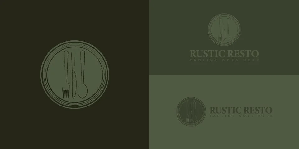 Abstract rustic restaurant logo in soft green color Ilustração Stock