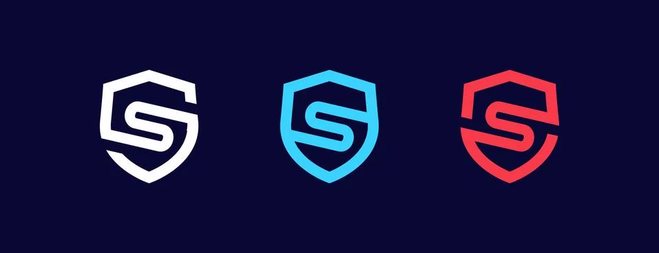 Abstract s shield logo set . letter s in the shield with clean outline or mon Stock Illustration