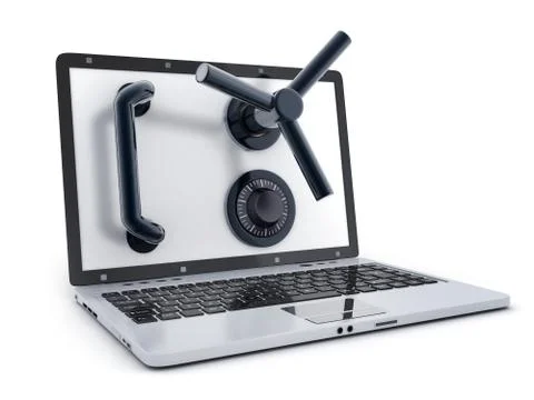 Abstract safe laptop on white background. 3d illustration Stock Illustration