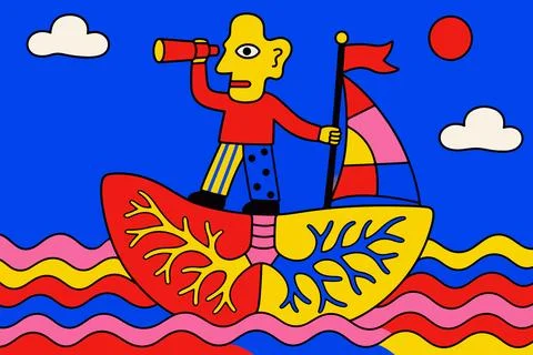 Abstract Sailor on Lung Boat Stock Illustration