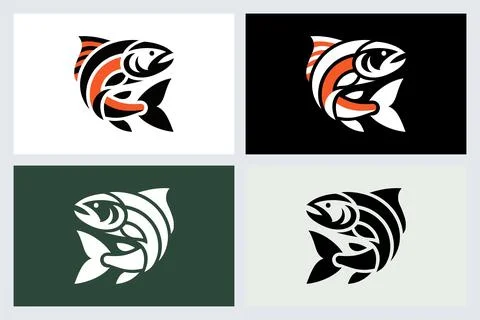 Abstract Salmon Fish Logo Vector Set Stock Illustration