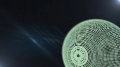 Abstract satellite orbiting in dark space, transfering data. Stock Illustration