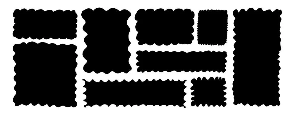 Abstract scallop rectangular borders. Square text boxes with irregular edges. Stock Illustration