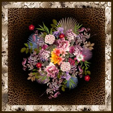 Abstract scarf pattern design with geometric. For textile printing. modern art f Stock Illustration