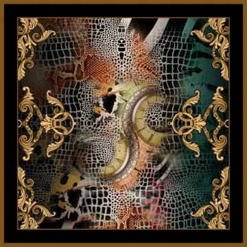 Abstract scarf pattern design with geometric. For textile printing. modern art f Stock Illustration