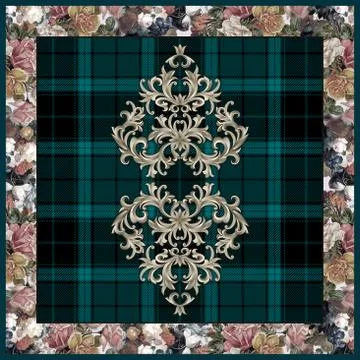 Abstract scarf pattern design with geometric. For textile printing. modern art f Stock Illustration