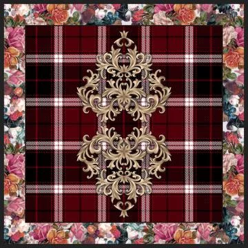 Abstract scarf pattern design with geometric. For textile printing. modern art f Stock Illustration